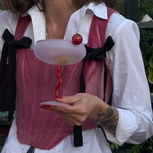 Staud Alice Corset Top in Rose with Bow Detail